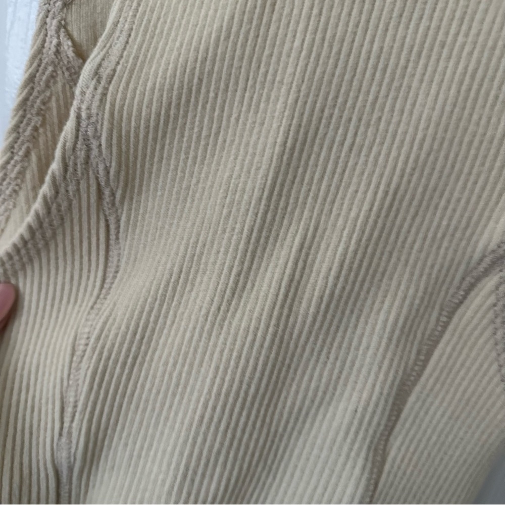 Beige Ribbed Zip Up Top - Picture 7 of 7